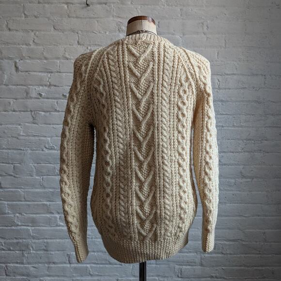 Vintage Wool Fisherman Knit Grandpa Sweater Minimalist Chunky Cable Knitted Top - Picture 6 of 8